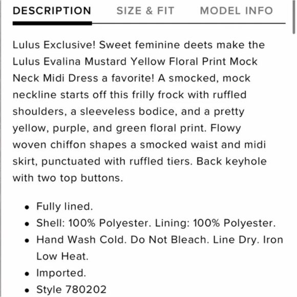 Lulu's Evelina Mustard yellow floral print mock neck midi dress size small - Picture 7 of 11